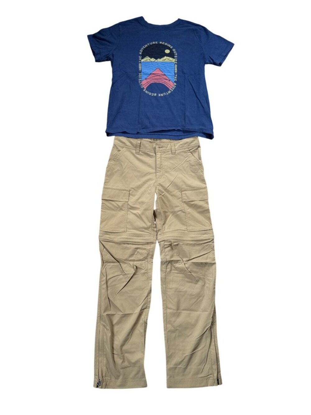 REI Boys Convertible Cargo Pants & Hanna Andersson Adventure Tee Set M 10-12